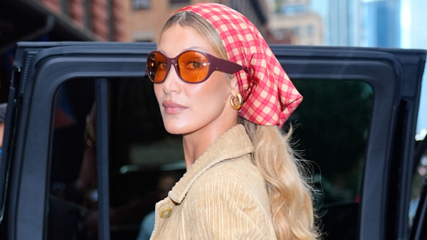 Bella Hadid’s Gingham Headscarf Carries Summer Picnic Vibes Into Fall — See Photos